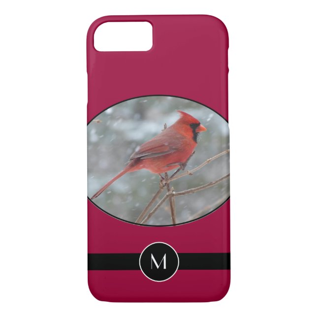 Capa Para iPhone, Case-Mate Cardeal vermelho monograma no inverno (Verso)