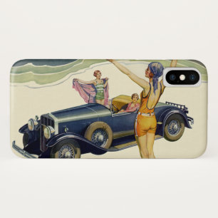 Capa Para iPhone X Carro Conversível de Transporte Vintage na Praia