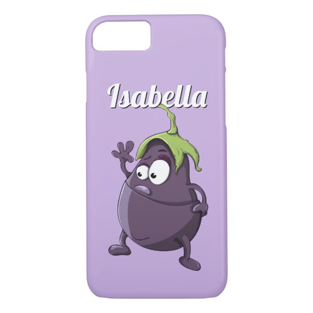 Capa Para iPhone, Case-Mate Cartoon de beringela roxa com nome personalizado (Verso)