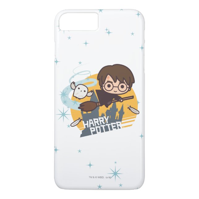 Capa Para iPhone, Case-Mate Cartoon Harry e Hedwig voando no passado Hogwarts (Verso)