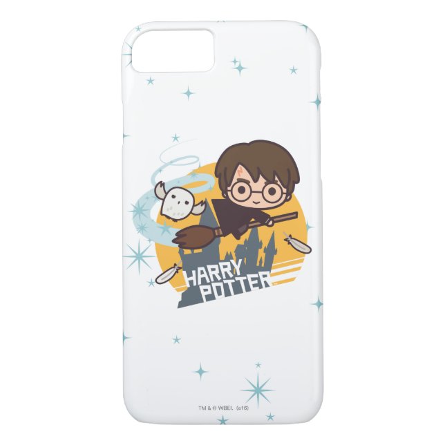 Capa Para iPhone, Case-Mate Cartoon Harry e Hedwig voando no passado Hogwarts (Verso)