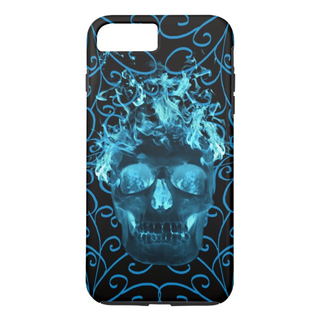 Capa Para iPhone, Case-Mate Caso do iPhone 7 Blue Fire Skull (Verso)