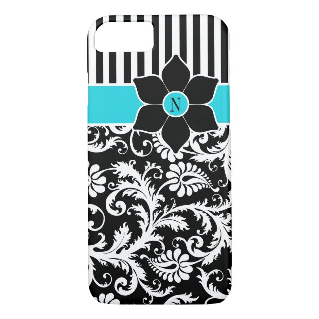 Capa Para iPhone, Case-Mate Caso do iPhone 7 | Damasco | Stripes | Azul-turque (Verso)