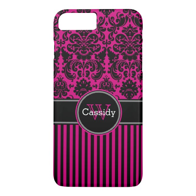 Capa Para iPhone, Case-Mate Caso do iPhone 7 | Damasco | Stripes | Fuchsia (Verso)