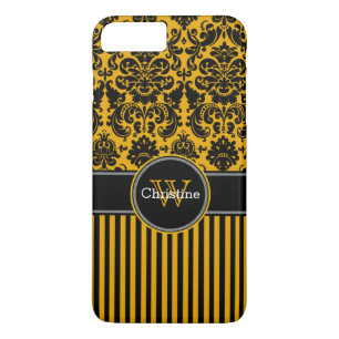 Capa iPhone 8 Plus/7 Plus Caso do iPhone 7 Damasco Stripes Mostarda