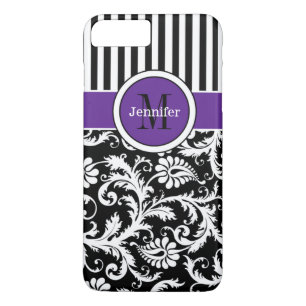 Capa iPhone 8 Plus/7 Plus Caso do iPhone 7 Damasco Stripes Roxo
