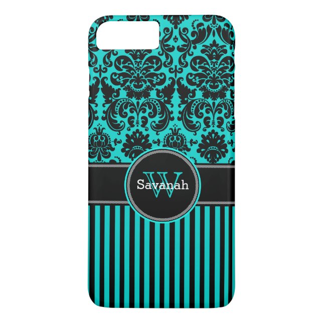 Capa Para iPhone, Case-Mate Caso do iPhone 7 | Damasco | Stripes | Turquesa (Verso)