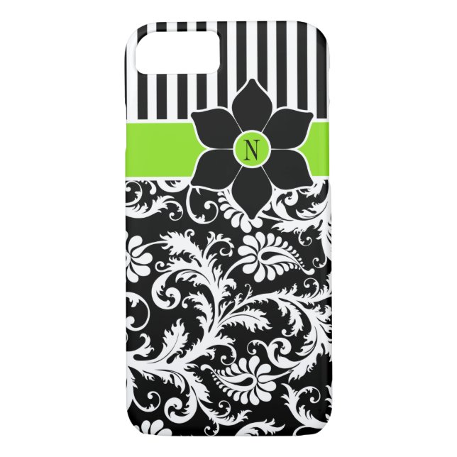 Capa Para iPhone, Case-Mate Caso do iPhone 7 | Damasco | Stripes | VERDE LIMÃO (Verso)