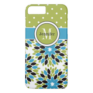 Capa iPhone 8 Plus/7 Plus Caso do iPhone 7   Floral, Pontos   Azul, Verde 2