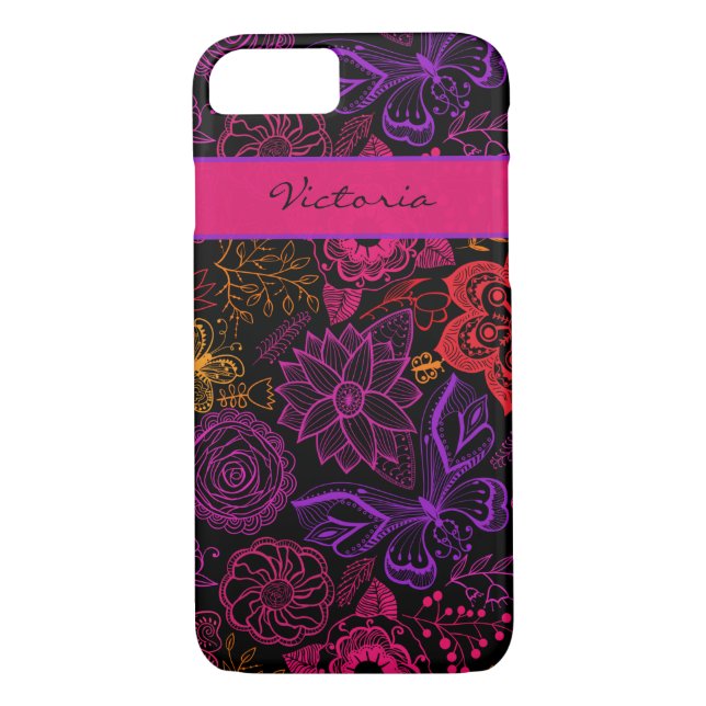 Capa Para iPhone, Case-Mate Caso do iPhone 7 | Flores | Borboletas roxas (Verso)