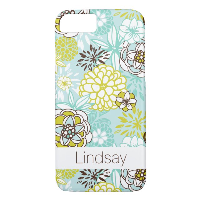 Capa Para iPhone, Case-Mate Caso do iPhone 7 | Flores | Castanho Verde Aqua (Verso)