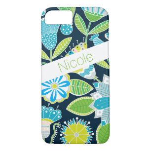 Capa iPhone 8/ 7 Caso do iPhone 7   Flores Whimsical   Verde Azul