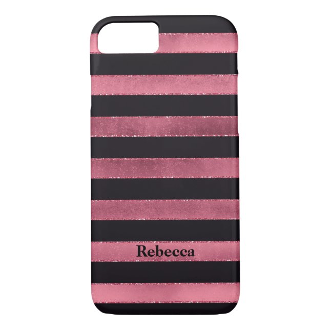Capa Para iPhone, Case-Mate Caso do iPhone 7 | Folha rosa FAUX | Estrias Negra (Verso)
