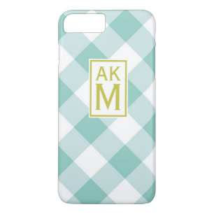 Capa iPhone 8 Plus/7 Plus Caso do iPhone 7 Plus com Monograma de Gingham Azu