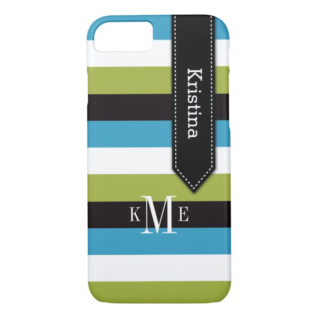 Capa Para iPhone, Case-Mate Caso do iPhone 7 | Stripes | Azul, preto-branco (Verso)
