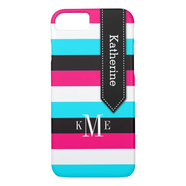Capa Para iPhone, Case-Mate Caso do iPhone 7 | Stripes | Azul, rosa, preto (Verso)