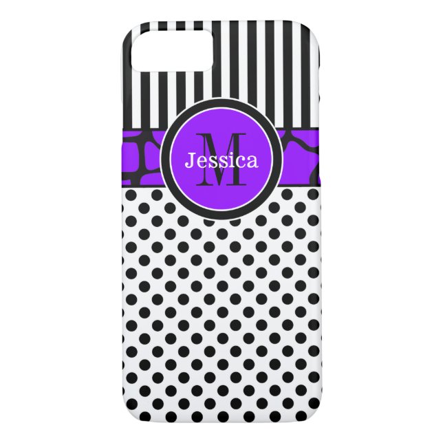 Capa Para iPhone, Case-Mate Caso do iPhone 7 | Stripes, pontos | Roxo (Verso)