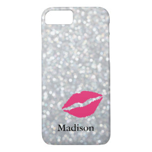 Capa Para iPhone Da Case-Mate Caso do Sparkly Silver iPhone 7 com Lábios