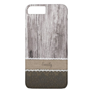 Capa iPhone 8 Plus/7 Plus Caso do Vintage Lace & Wood Custom Name iPhone 7 P
