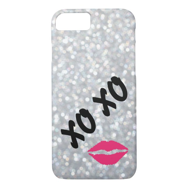 Capa Para iPhone, Case-Mate Caso Hugs & Kisses Sparkly Silver iPhone 7 (Verso)
