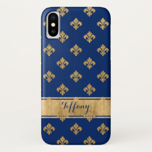 Capa Para iPhone X Caso iPhone X Azul, Dourado Fleur-de-lis