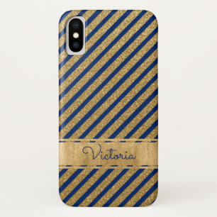 Capa Para iPhone X Caso iPhone X com caixa Dourada e riscada azul