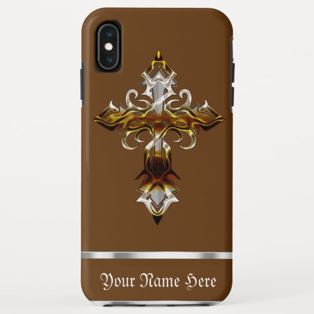 Capa Para iPhone, Case-Mate Caso Máximo do iPhone XS Medieval Cruzado Brown (Verso)