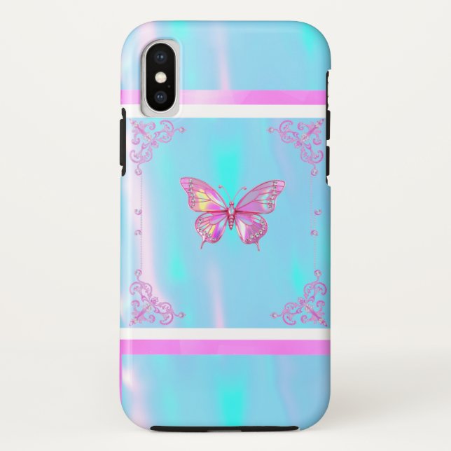 Capa Para iPhone, Case-Mate Caso Trendy Holographic Pink Butterfly iPhone X (Verso)