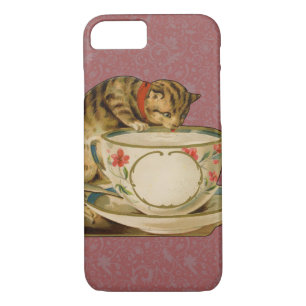Capa iPhone 8/ 7 Cat Teacup Cute Vintage Victorian