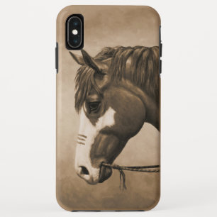 Capa Para iPhone XS Max Cavalo da Guerra do Pinto Nativo Americano na Sépi