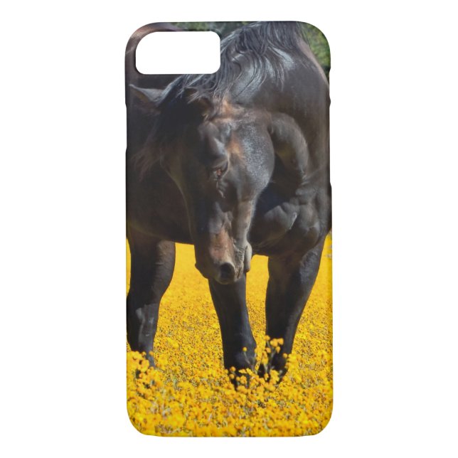 Capa Para iPhone, Case-Mate Cavalo de Baía num Campo de Flores Amarelas (Verso)