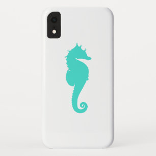Capa Para iPhone XR Cavalo do Mar Turquesa em Branco