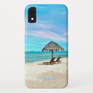 Capa Para iPhone Da Case-Mate Cena de praia de areia tropical do Monograma
