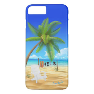 Capa iPhone 8 Plus/7 Plus Cena de praia de Ocean Beach com nome personalizad
