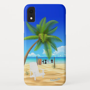 Capa Para iPhone Da Case-Mate Cena de praia do oceano tropical com nome personal