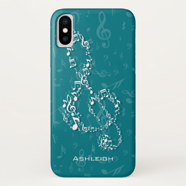 Capa Para iPhone, Case-Mate Cerceta e notas brancas da música do Clef de (Verso)