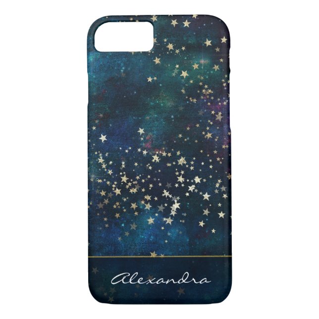 Capa Para iPhone, Case-Mate Céu Noturno Azul Monograma com Estrelas de Folha d (Verso)