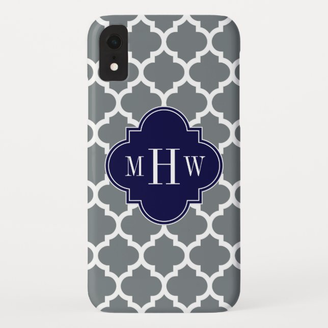Capa Para iPhone, Case-Mate Charcarvão branco marroquino #5 Marinho 3 Monogram (Verso)
