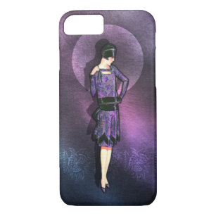 Capa iPhone 8/ 7 CHARLA, Art Deco Lady in Purple and Teal Blue