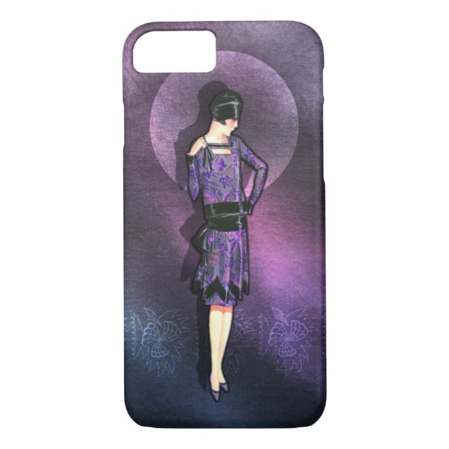 Capa Para iPhone, Case-Mate CHARLA, Art Deco Lady in Purple and Teal Blue (Verso)
