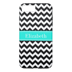 Capa iPhone 8 Plus/7 Plus Chevron branco preto Zig Zag Brt Aqua Name Monogra