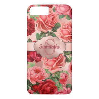 Capa iPhone 8 Plus/7 Plus Chic Elegant Vintage - Rosas vermelhas Rosa Nome F