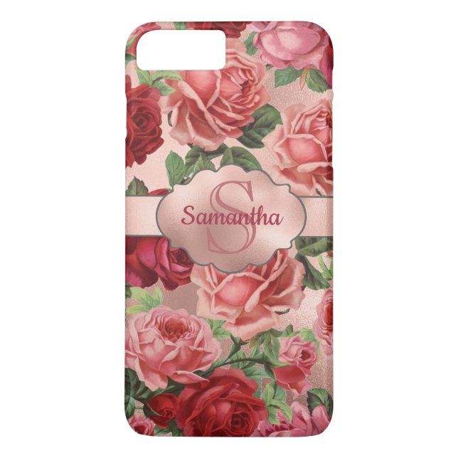 Capa Para iPhone, Case-Mate Chic Elegant Vintage - Rosas vermelhas Rosa Nome F (Verso)