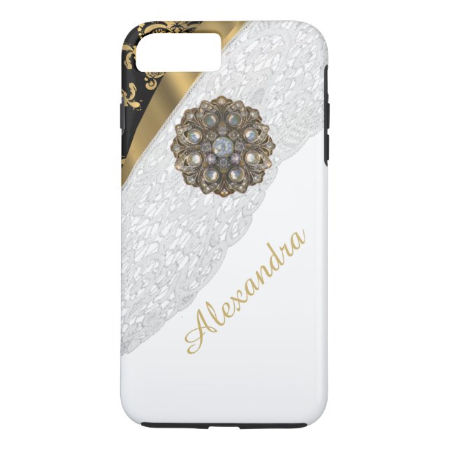 Capa Para iPhone, Case-Mate Chic elegante, preto e ouro, com um cadinho branco (Verso)