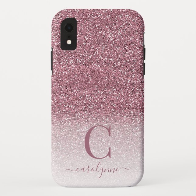 Capa Para iPhone, Case-Mate Chic Girly Blush Pink Glitter Monograma (Verso)
