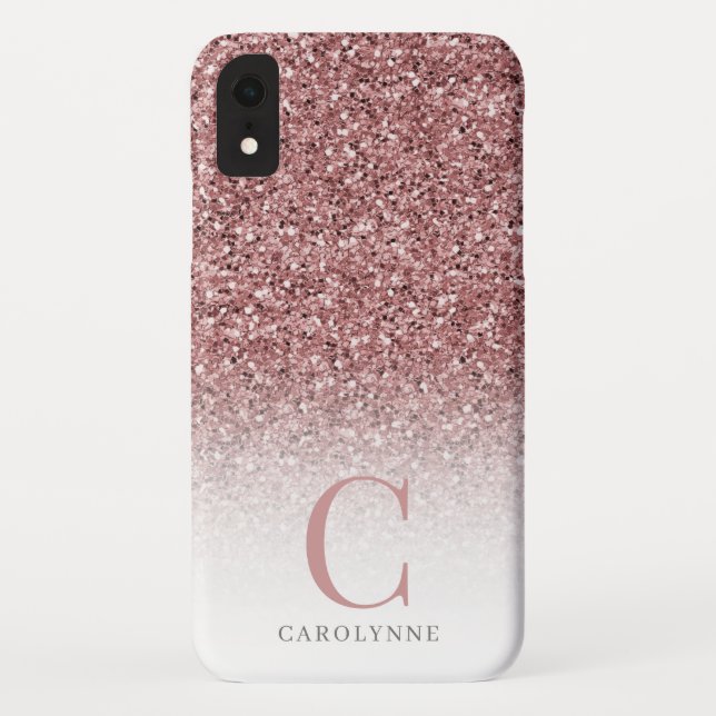 Capa Para iPhone, Case-Mate Chic Girly Blush Pink Glitter Monograma (Verso)