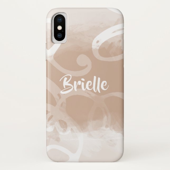 Capa Para iPhone, Case-Mate Chic Pastel Brown Watercolor Swirls Com Nome (Verso)