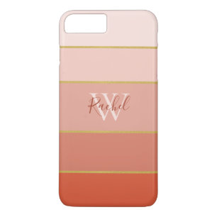 Capa iPhone 8 Plus/7 Plus Chic Peach Stripes Ombre com Monograma