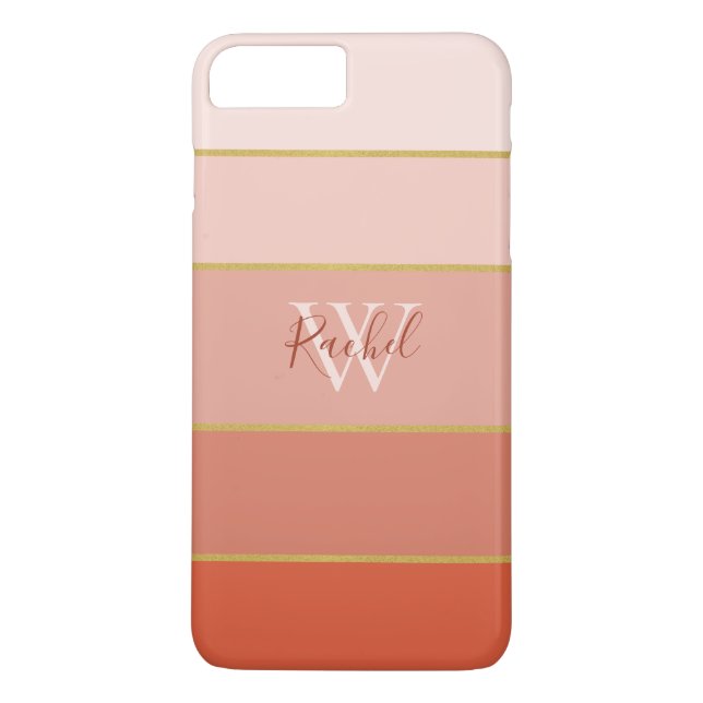 Capa Para iPhone, Case-Mate Chic Peach Stripes Ombre com Monograma (Verso)