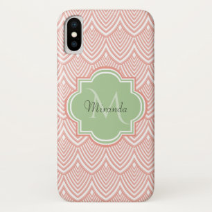 Capa Para iPhone X Chic Pink Arch Scallops Suave Verde Monograma Nome